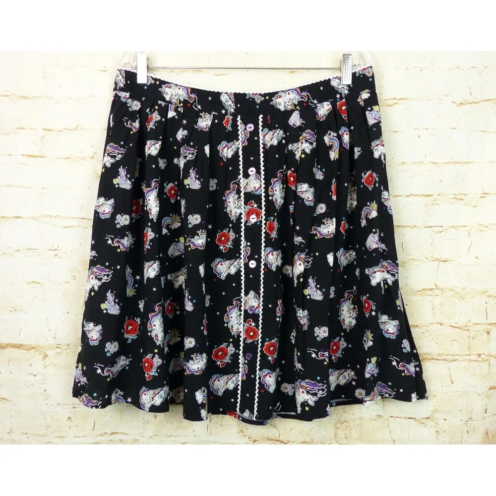 Hell Bunny Skirt Women XL Black Unicorn Rainbow 60s Mod Retro Kidcore Kawaii NWT - Picture 3 of 15